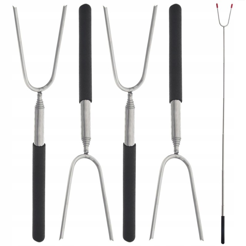 4x lazdos šakutė laužui kielbasa teleskopinė šakutė