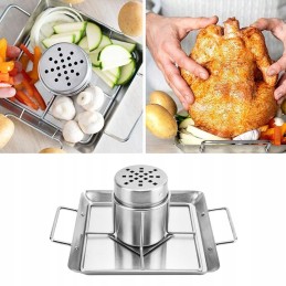 BBQ vištienos kepimo stovas, padėklas, nerūdijančio plieno grotelės