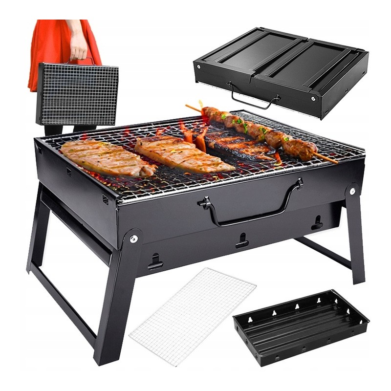 Turistinė anglių kepsninė, sulankstoma plieniniame kempingo lagamine