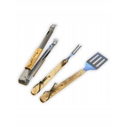 3 grilio priedų rinkinys / medinės rankenos