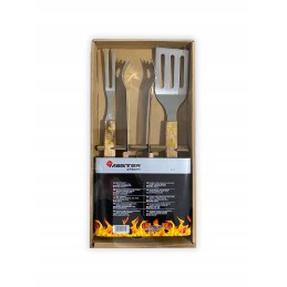 3 grilio priedų rinkinys / medinės rankenos