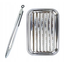 Grilio žnyplės 40cm, daugkartinio naudojimo plieninis padėklas