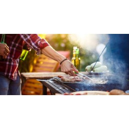 Plieninių grotelių rinkinys, priedai, stalo įrankiai, indai, dėklas, 10 viename