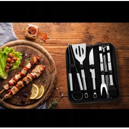 Plieninių grotelių rinkinys, priedai, stalo įrankiai, indai, dėklas, 10 viename