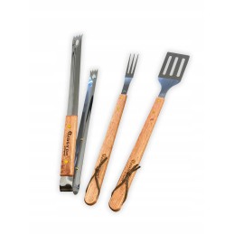 3 grilio priedų rinkinys / medinės rankenos