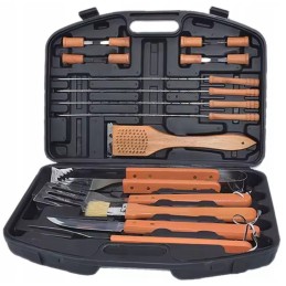 Grilio reikmenų rinkinys su medine rankena ir patogiu dovanų dėklu