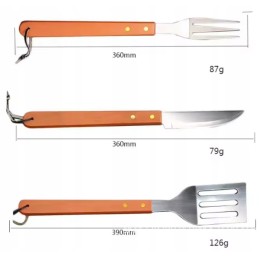 Grilio reikmenų rinkinys su medine rankena ir patogiu dovanų dėklu