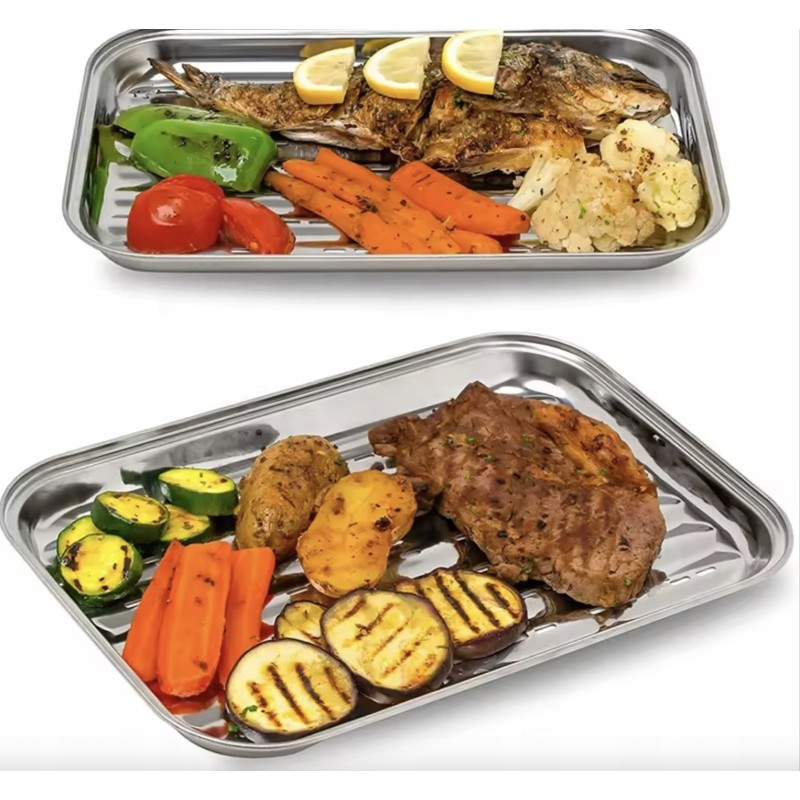 Daugkartinio naudojimo nerūdijančio plieno stačiakampio formos grilio padėklas, 2 vnt