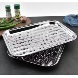 Daugkartinio naudojimo nerūdijančio plieno stačiakampio formos grilio padėklas, 2 vnt