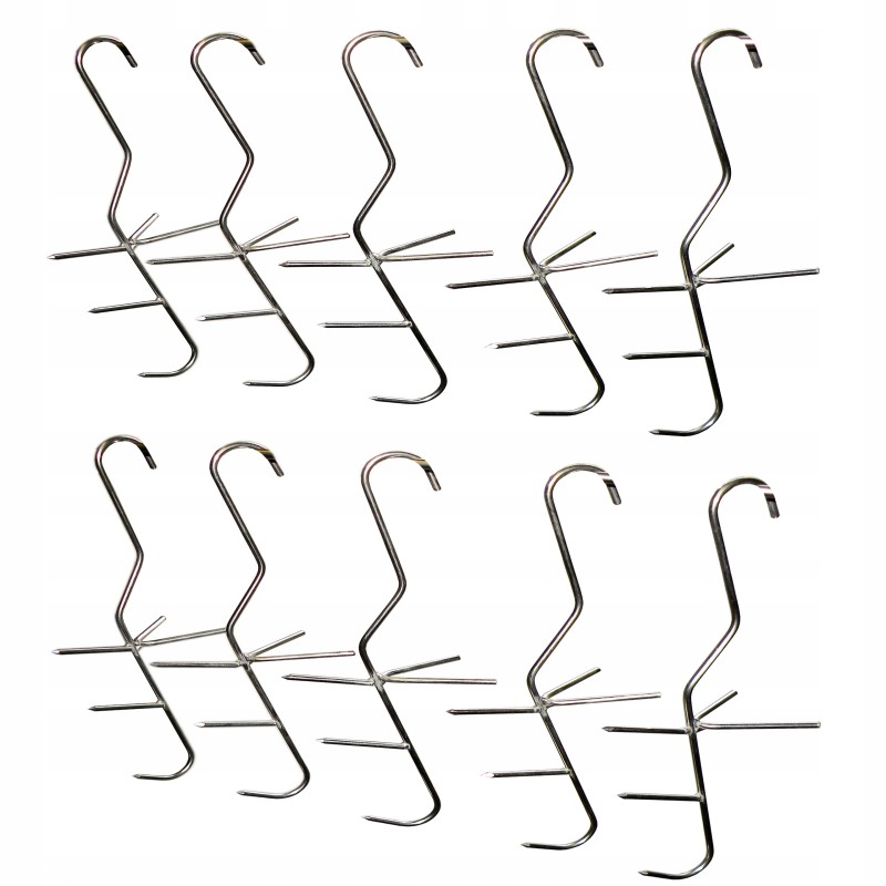 Trigubi žuvies rūkymo kabliukai su barstytuvu, ilgas inox 21cm, storis 3mm, rinkinyje 10 vnt.