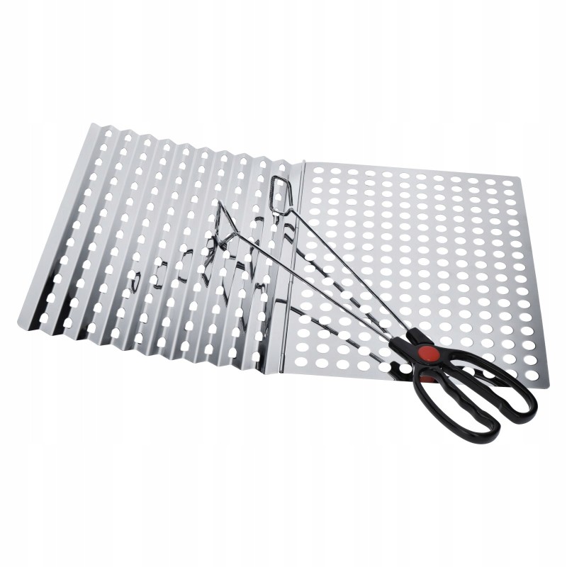 Perforuotas padėklas su grilio žnyplėmis