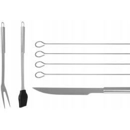 Didelis priedų rinkinys kepsninės įrankiai peilis žnyplės šakutė mentelė šepetys iešmai + dėklas 9 viename