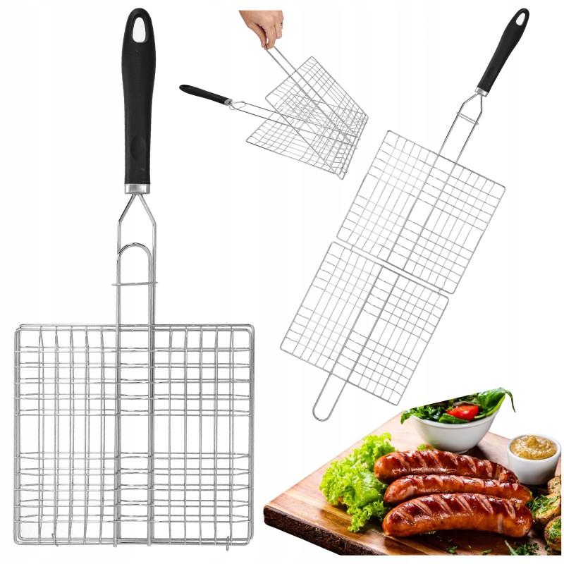 Grilio grotelės, krepšelis mėsai, žuviai, daržovėms kepti, 23x25, uždaras, grotelės