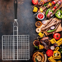 Grilio grotelės, krepšelis mėsai, žuviai, daržovėms kepti, 23x25, uždaras, grotelės