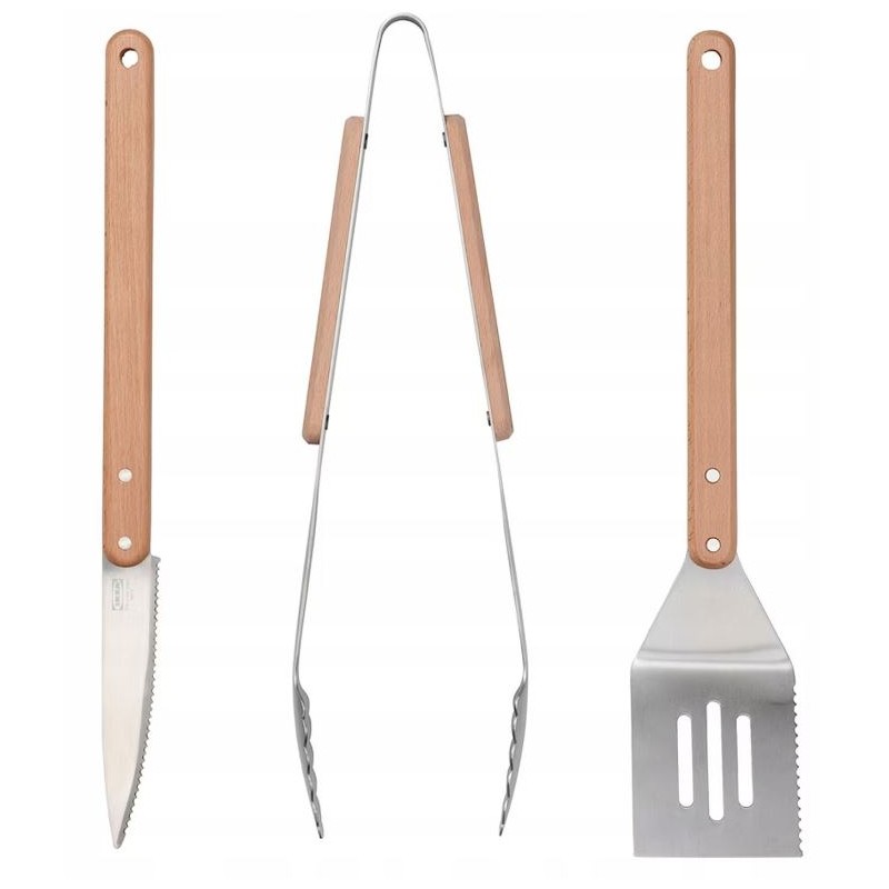 Ikea 3 dalių grilio rinkinys, buko masyvo rankena