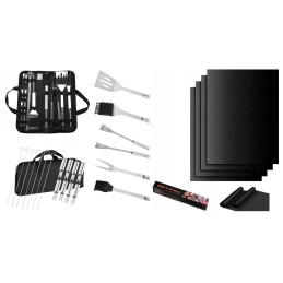 Plieninis kepsninės komplektas XXL, tefloniniai kilimėliai, kepsninės reikmenys, 25 vnt.