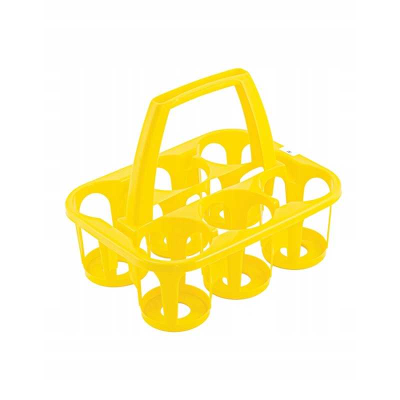 Geltona kaladėlė stiklainiams transportuoti.