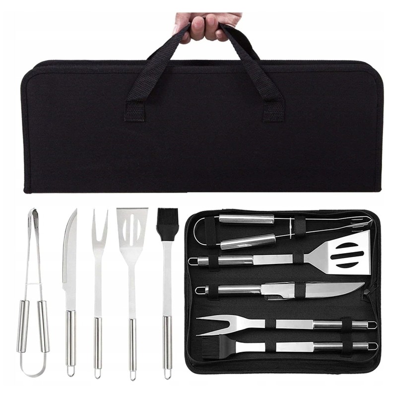 Grilio reikmenų rinkinys, nerūdijančio plieno dėklas