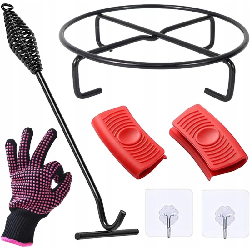 Barvere aksesuarai: pagrindas 42 cm, stovas, kabliukai, bbq pirštinės.