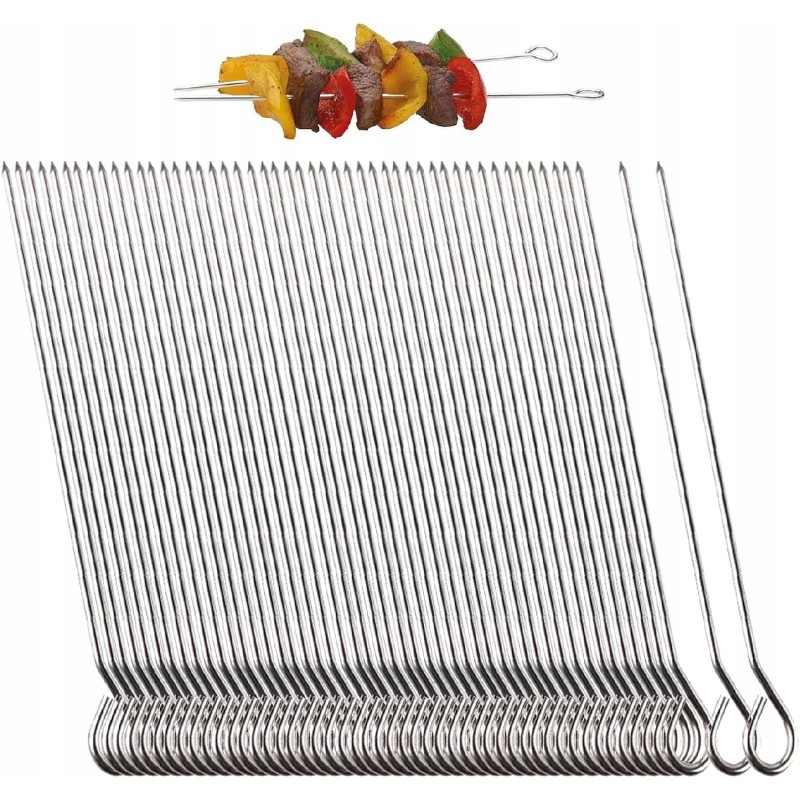 50x metalinis iešmas kepsniniams kebabams, šampano adatoms, iešmams 15 cm