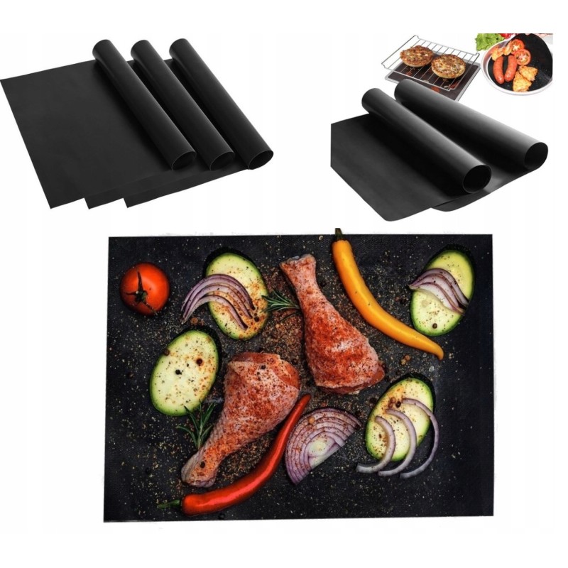Grilio kilimėlių rinkinys, 3 vnt., Tefloninis grilio kilimėlis grilio grotelėms, 40x33