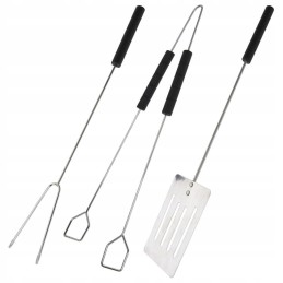 BBQ rinkinys, 3 vnt, šakutė, žnyplės, nerūdijančio plieno grilio mentelė