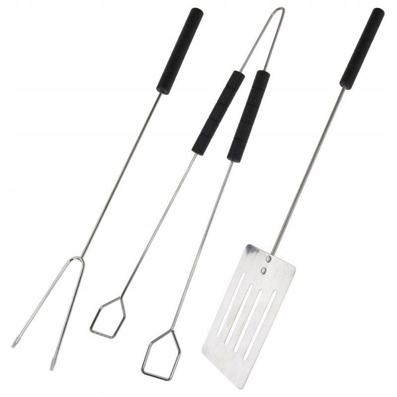 BBQ rinkinys, 3 vnt, šakutė, žnyplės, nerūdijančio plieno grilio mentelė