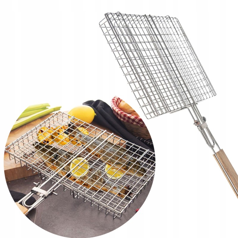 Grilio grotelės daržovėms, žuviai, plieninis krepšelis