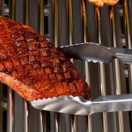 Broil king ilgos plieninės kepsninės žnyplės su krokodilo spaustukais, saugios ir patogios rankenos