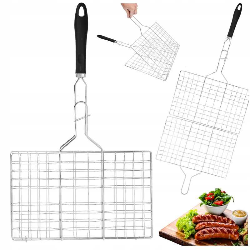 Grilio grotelės, skirtos mėsai, daržovėms ir žuviai kepti, su rakinama chromuotomis grotelėmis