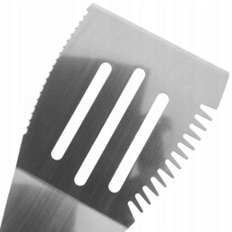 Didelė 3 viename mėsainių grilio mentelė, medinė rankena, platus plieninis, 41 cm