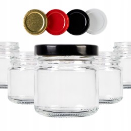 106 ml stiklinis indas su metaliniu dangteliu.