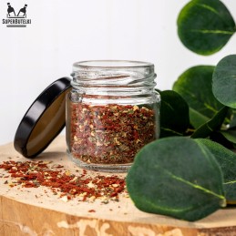 106 ml stiklinis indas su metaliniu dangteliu.