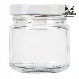 106 ml stiklinis indas su metaliniu dangteliu.