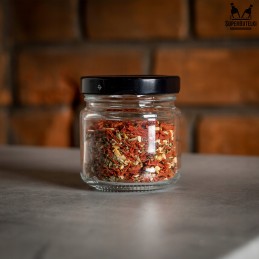 106 ml stiklinis indas su metaliniu dangteliu.