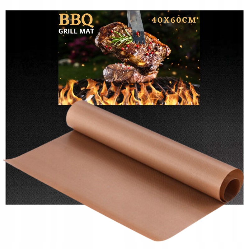 1x didelis tefloninis grilio kilimėlis 1x daugkartinis kepimo popierius 60x40 cm