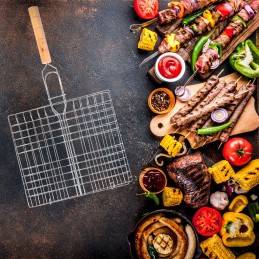 Grilio grotelės, krepšys žuviai, daržovėms, mėsai kepti, uždaros, grotelės 21x23