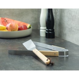 Grilio priedai plieninė/medinė mentelė ir žnyplės