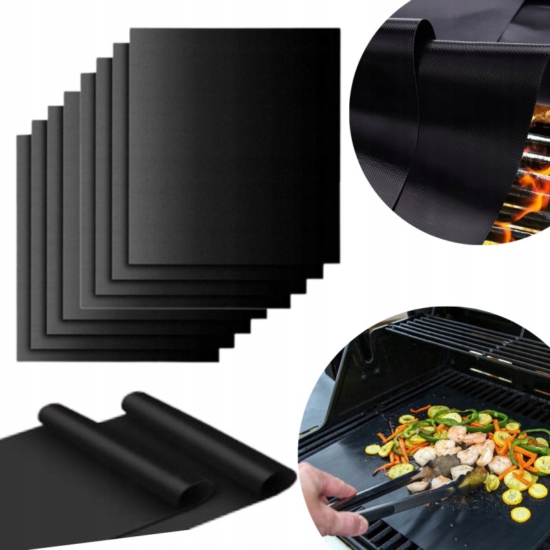 8x Teflon grilio kilimėlis grilio kepimo skardos BBQ rinkinys 40x33