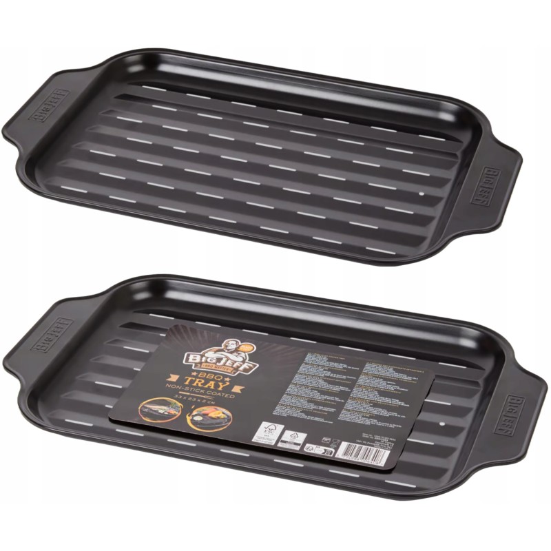 Padėklas, keptuvė, krepšelis, priedai kepimui ant grotelių, grilis be riebalų.