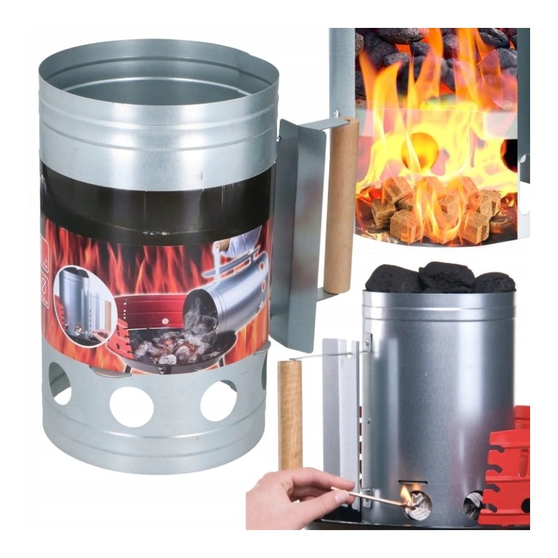 Tvirtas kaminas anglims, briketams, griliui, ugniai židinio starteryje uždegti