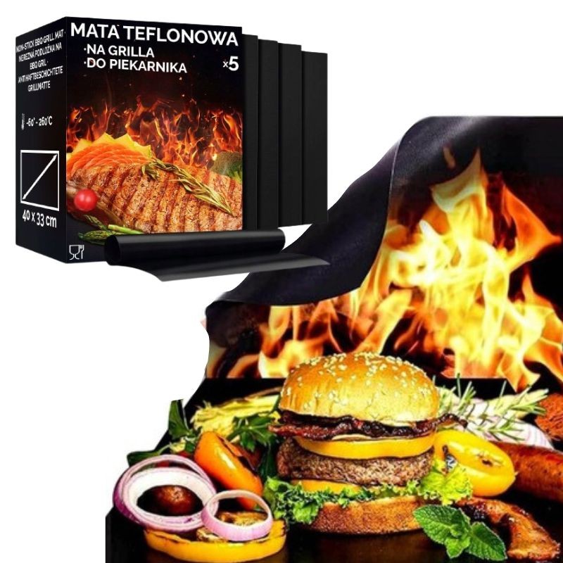 ⭐ 5x tefloninių grilio kilimėlių rinkinys 40 x 33 cm ⭐