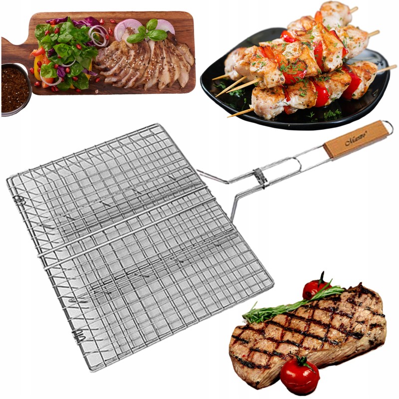 Grotelės mėsai, žuviai ir daržovėms kepti, uždaros, plieninės grilio grotelės 24x30