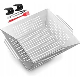 Kepimo skarda, grilio krepšelis su žnyplėmis, teptukas tepimui ir 2 silikono gabalėliai