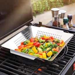 Kepimo skarda, grilio krepšelis su žnyplėmis, teptukas tepimui ir 2 silikono gabalėliai