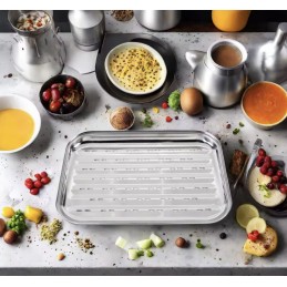 Stačiakampio formos, nerūdijančio plieno, daugkartinio naudojimo grilio padėklas