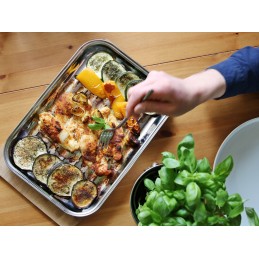 Stačiakampio formos, nerūdijančio plieno, daugkartinio naudojimo grilio padėklas