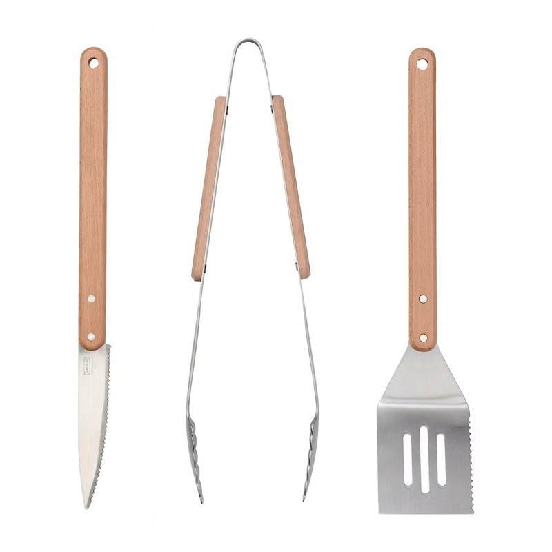 Ikea grilltider kepsninių indų rinkinys, 3 vnt, peilis, žnyplės, mentelė, bukas