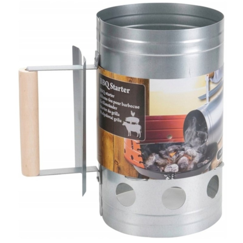 Nerūdijančio plieno anglies briketų ugnies paleidimo kaminas, skirtas apšviesti grilį