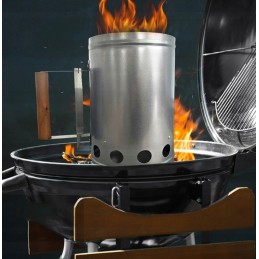 Kaminas apšviečia grilį su briketais